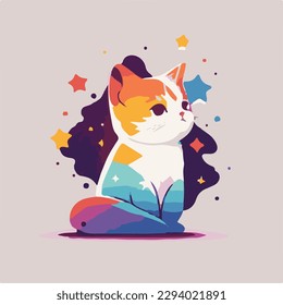cat , space themed cat , colorful 