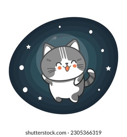 Cat in space vector. Vector illustration for children.  Cosmic cat astronaut