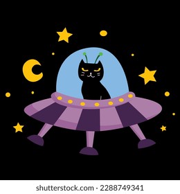Cat in spaceship t-shirt design