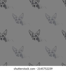 Cat. Sphinx breeds. Seamless pattern. An idea for a pattern for fabric, for gift wrapping. Background