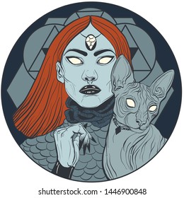 
Cat sphinx witch eyes geometric print art design