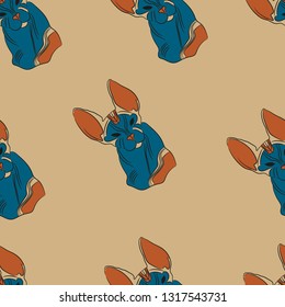 Cat sphinx. Cat without wool with big ears. Wrinkled skin. Seamless pattern.

