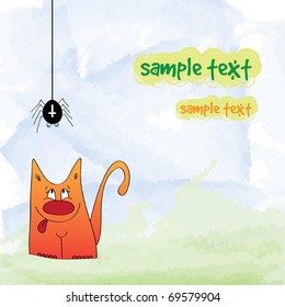 Cat and spider - greeting card with place for your text