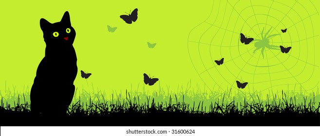 cat and a spiderweb,vector illustration