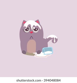 Cat Spilling The Milk All Over Itself Adorable Emoji Flat Vector Caroon Style Isolated Icon 