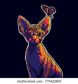 Cat spynx with butterfly