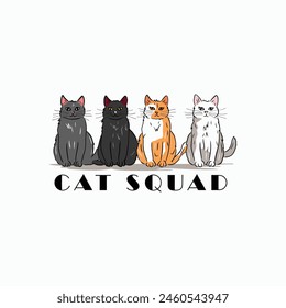 Cat Squad T shirt Design, Cute Cartoon Cats Sitting, Set cartoon cute cats illustration, Cute cat cartoon set, Cats Group Royalty, Cute modern cats sitting down