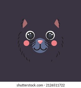 Cat square black Cute portrait smile head cartoon avatar round shape adorable animal face, isolated vector icon illustration. Flat simple hand drawn for kids poster, cards, t-shirts, baby clothes