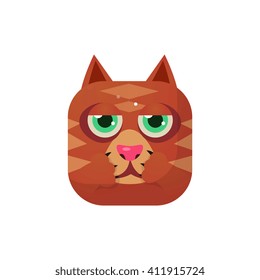 Cat Square Icon Colorful Bright Childish Cartoon Style Icon Flat Vector Design Isolated On White Background