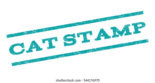 Cat Stamp watermark stamp. Text caption between parallel lines with grunge design style. Rubber seal stamp with dust texture. Vector cyan color ink imprint on a white background.