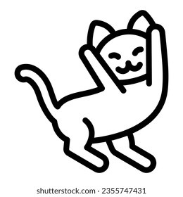 Pie de gato en su icono de la línea delantera de patas traseras, concepto de animales divertidos, señal de vector de baile de gatito sobre fondo blanco, icono de estilo de contorno para el concepto móvil y diseño web. Gráficos vectoriales