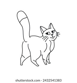The cat is standing color element. Cartoon cute animal.