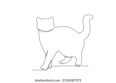 A cat standing in the house. International cat day one-line drawing