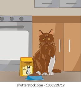 Cat standing  in kitchen vector illustratio
