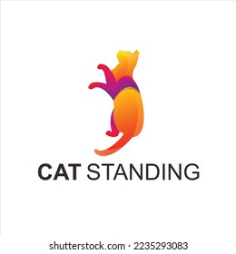 cat standing logo colorfull ilustration