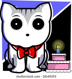  cat standing near a birthday cake	