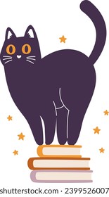 Cat Standing On Books Vector Illustration