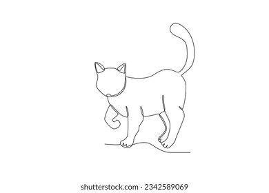 A cat stands with one leg raised. World animal day one-line drawing