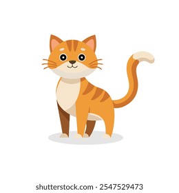 
A cat stands up with two front paws up, full body and tail isolated flat vector illustration on white background.