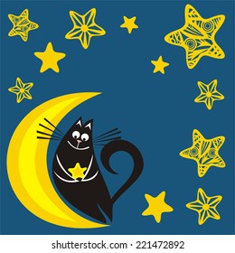 Cat with star vector illustration