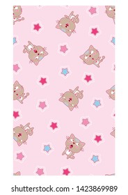 Cat Stars Pattern Vector Pink