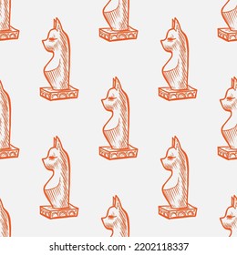 Cat statue vector seamless pattern on white background