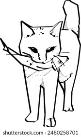 cat stealing fush hand dran vector illustration. eps