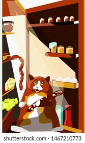 Cat steals sausage from the fridge