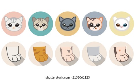 Cat stickers collection set, cartoon style flat design Premium Vector