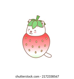 Cat Strawberry Kawaii Illustration Little White Stock Vector (Royalty ...