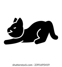 Cat stretch solid icon, funny animals concept, kitty curve back vector sign on white background, glyph style icon for mobile concept and web design. Vector graphics.