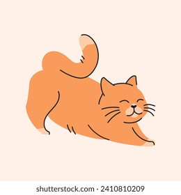 The cat stretches color element. Cartoon cute animal. Hand draw vector illustration isolated.  