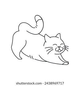 The cat stretches color element. Cartoon cute animal. Hand draw vector illustration isolated.  