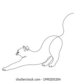 The cat stretches. A continuous line. Vector illustration drawn with a single line.