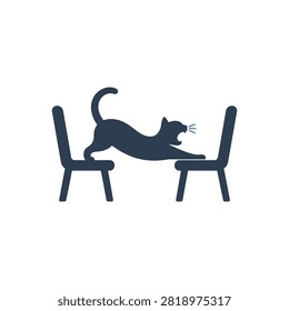 Cat stretching and hissing flat icon, International Cat Day concept
