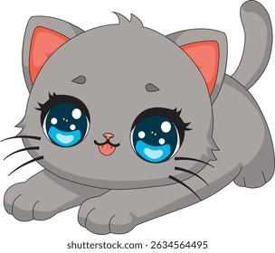 Cat Stretching Kawaii Chubby Kitten Vector