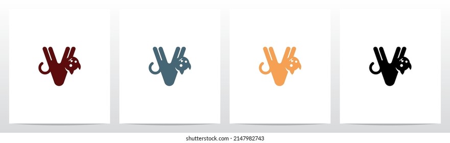 Cat Stretching Letter Logo Design V