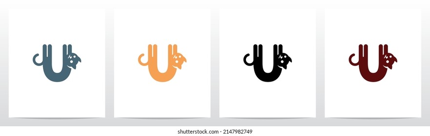 Cat Stretching Letter Logo Design U