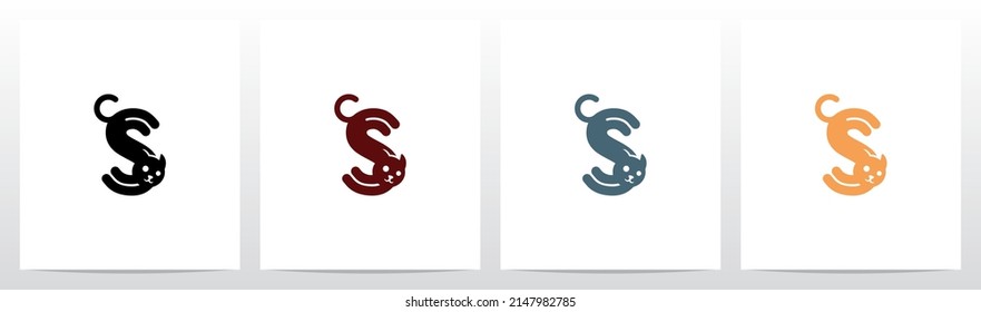 Cat Stretching Letter Logo Design S