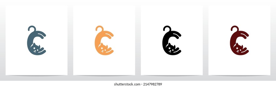 Cat Stretching Letter Logo Design C