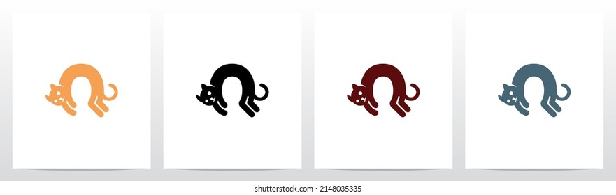 Cat Stretching Letter Logo Design Q