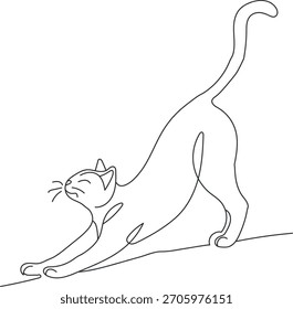 Un gato estirando línea de arte Vector