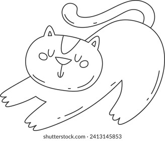 Cat Stretching Lined Vector Illustration