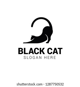 Cat Stretching Logo Template Isolated On White Background