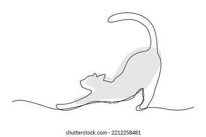 A cat stretching on a white background. Line art vector illustration