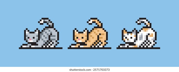 Cat stretching, this can be used for stickers, game assets, game icons, or printed on t-shirts.