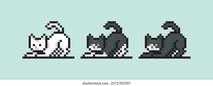 Cat stretching, this can be used for stickers, game assets, game icons, or printed on t-shirts.