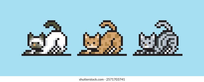 Cat stretching, this can be used for stickers, game assets, game icons, or printed on t-shirts.