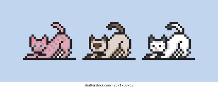 Cat stretching, this can be used for stickers, game assets, game icons, or printed on t-shirts.