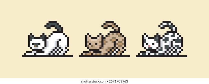 Cat stretching, this can be used for stickers, game assets, game icons, or printed on t-shirts.